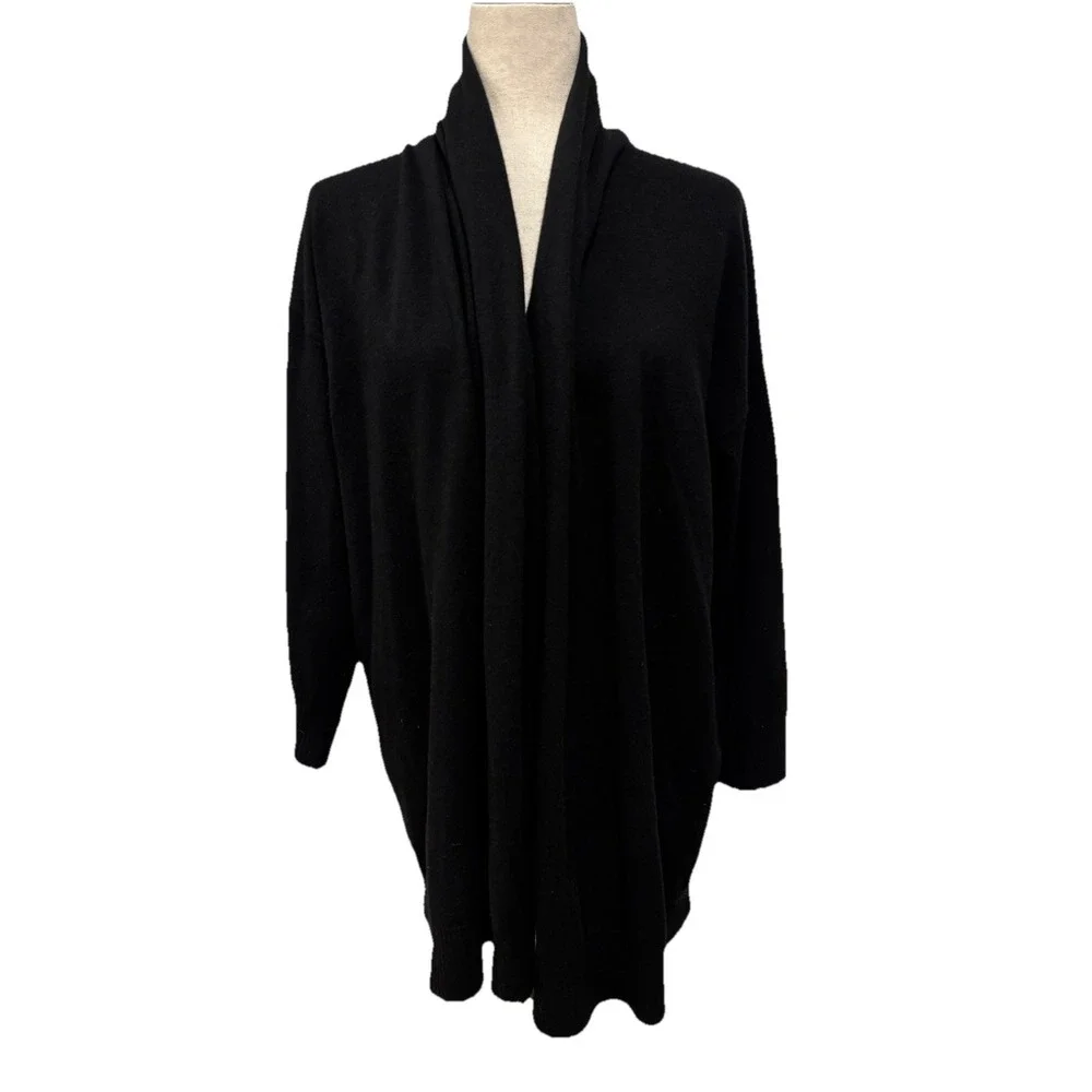 Eileen Fisher Wool/Wool Blend Cardigan Open Front Sweater Drop Sleeve Black Sz S